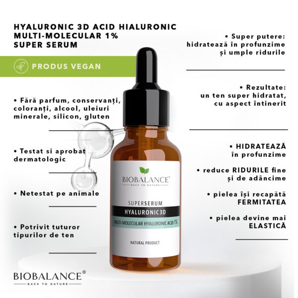 Hyaluronic 3D Acid Hialuronic Multi-molecular 1%, Bio Balance, 30 ml