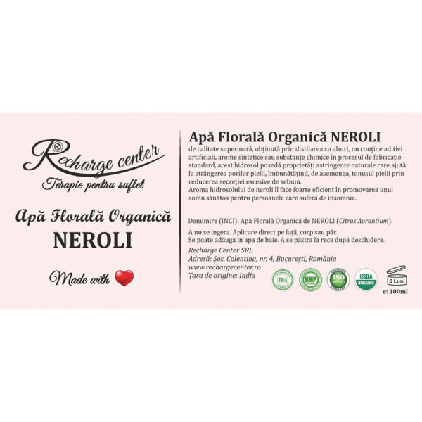 Apa florala organica NEROLI, Recharge, 100ml