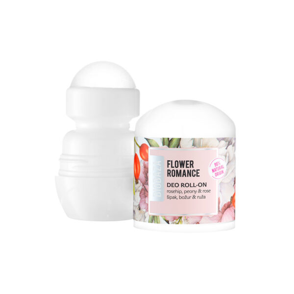 Deodorant natural pe baza de piatra de alaun pentru femei FLOWER ROMANCE-trandafir si bujor-Biocart-Biobaza, 50 ml