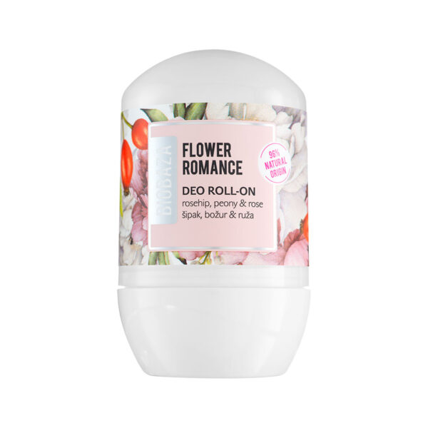 Deodorant natural pe baza de piatra de alaun pentru femei FLOWER ROMANCE-trandafir si bujor-Biocart-Biobaza, 50 ml
