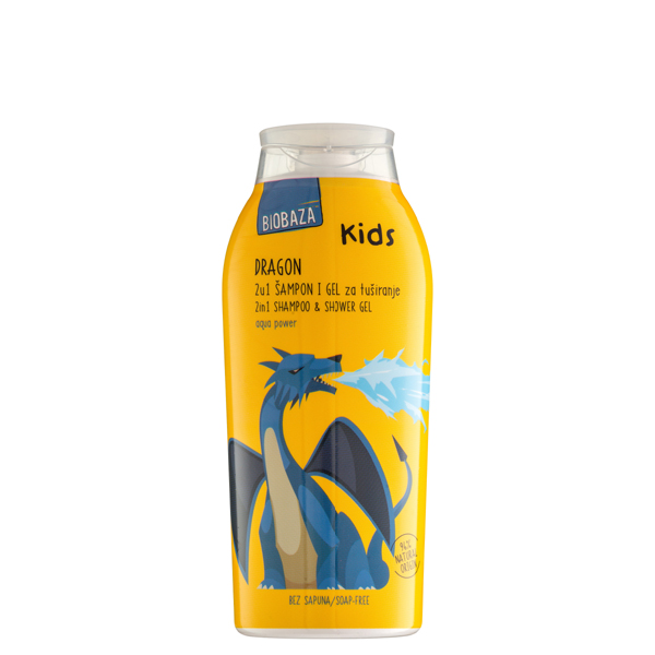 Sampon & gel de dus natural pentru copii, cu aloe vera si extract de ceai verde, Dragon, Biocart.eu, Biobaza, 250 ml