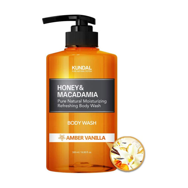 Gel de dus natural hidratant cu miere si macadamia, Amber Vanilla, Biocart.eu, Kundal, 500 ml