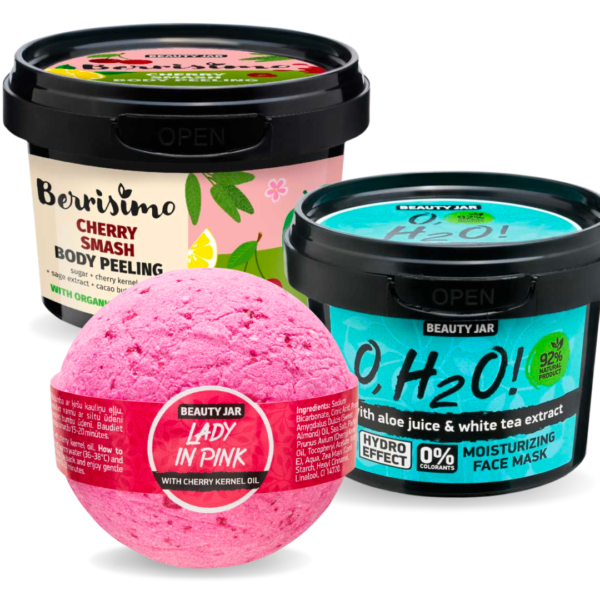 Set Lady in Pink, Masca Fata, Bila de Baie si Scrub Corp, Beauty Jar, 3 bucati, 530 grame