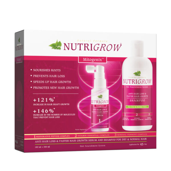 Nutrigrow, Set Sampon & 3 Seruri Anticadere si Regenerare pentru Par Uscat sau Normal, Bio Balance, 480 ml