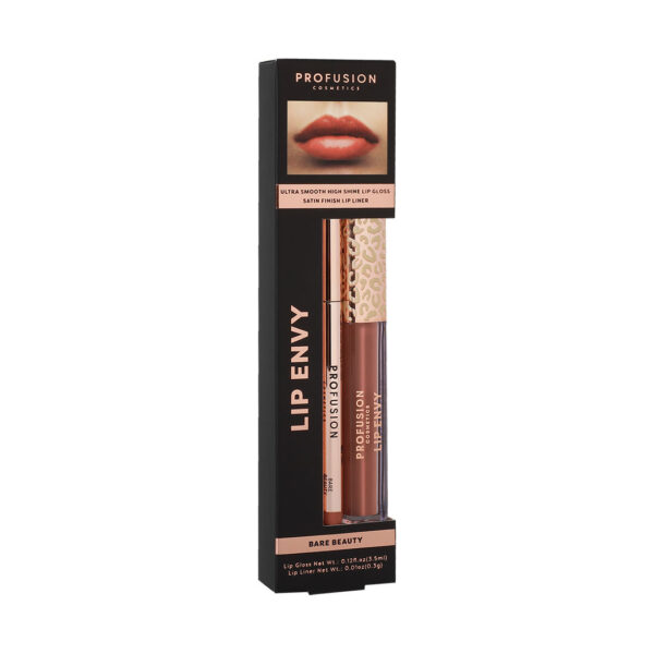 Set Lip Envy Bare Beauty, luciu de buze ultra neted si lucios & creion pentru buze cu finish satinat, Profusion Cosmetics, 3,5 ml + 0,3 g