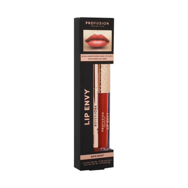 Set Lip Envy Date Night, luciu de buze ultra neted si lucios & creion pentru buze cu finish satinat, Profusion Cosmetics, 3,5 ml + 0,3 g