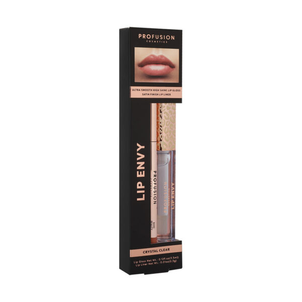 Set Lip Envy Crystal Clear, luciu de buze ultra neted si lucios & creion pentru buze cu finish satinat, Profusion Cosmetics, 3,5 ml + 0,3 g