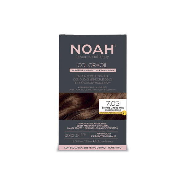 Vopsea de par permanenta fara amoniac pe baza de ulei, 7.05 Blond Ciocolatiu (Chocolate Blond), Noah Color in Oil, 135 ml