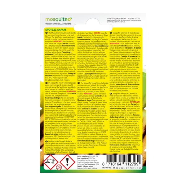 Set 6 stickere anti-tantari pentru copii, cu parfum de citronella, model amnimale, MosquitNo, 5,4 gr.